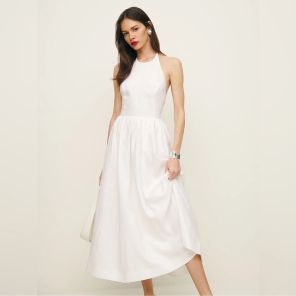 Reformation Percy Linen Dress in White - Picture 3 of 7